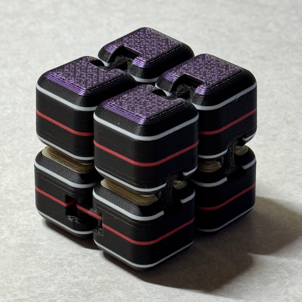 NWT 3D Printed Infinity Cube Fidget Toy – Black, Purple & Gold Colorway